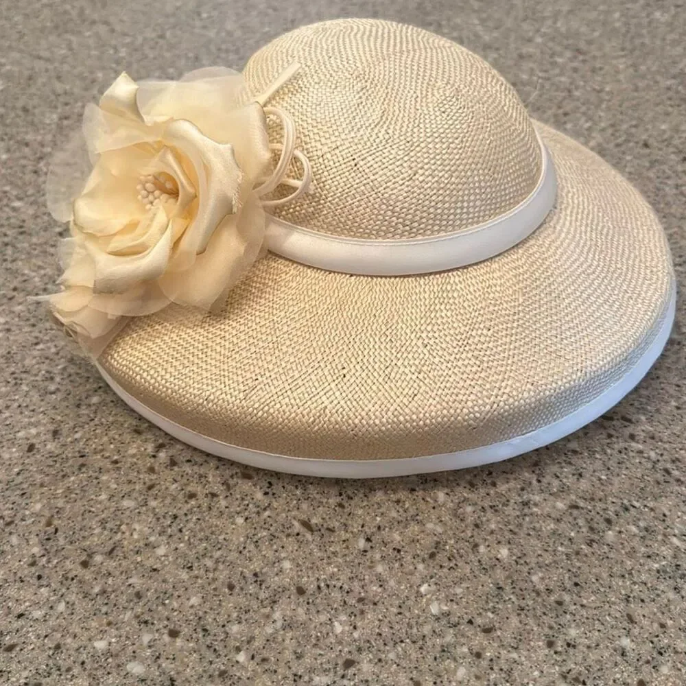 ANDRE Canadian Vintage Silk Rose Straw Tilt Hat NWT Deadstock Derby Hat *NEW*